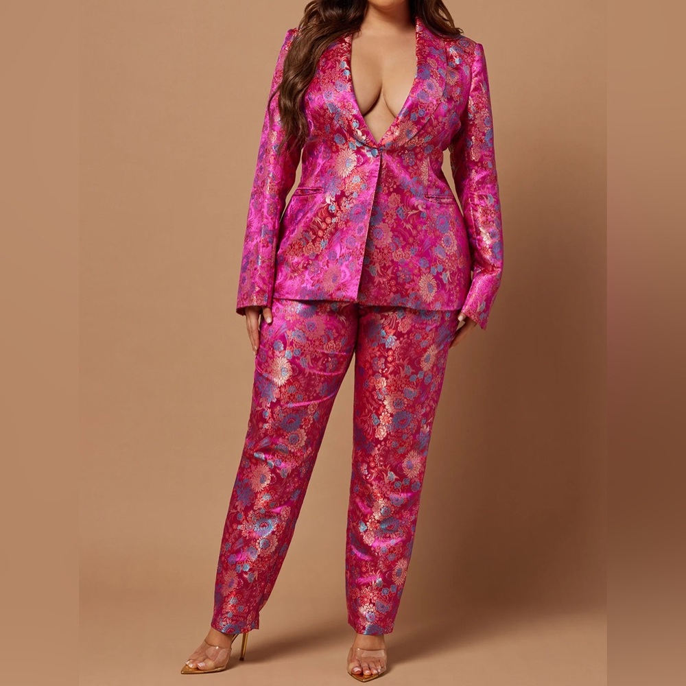 Embroidered Suit Set - Fuschia